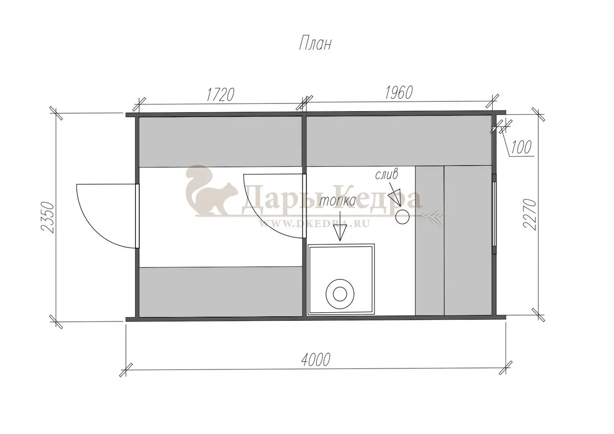 Баня «Викинг» из кедра 4х2,2 метра