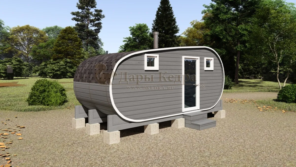 Баня-бочка «Танк» из кедра 5х2,2 метра (вариант 1)