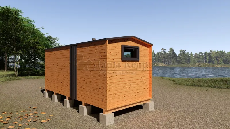 Каркасная баня «Барн» из кедра 5х2,2 метра с боковым входом