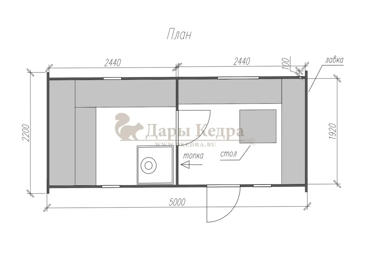 Баня-бочка «Танк» из кедра 5х2,2 метра (вариант 1)