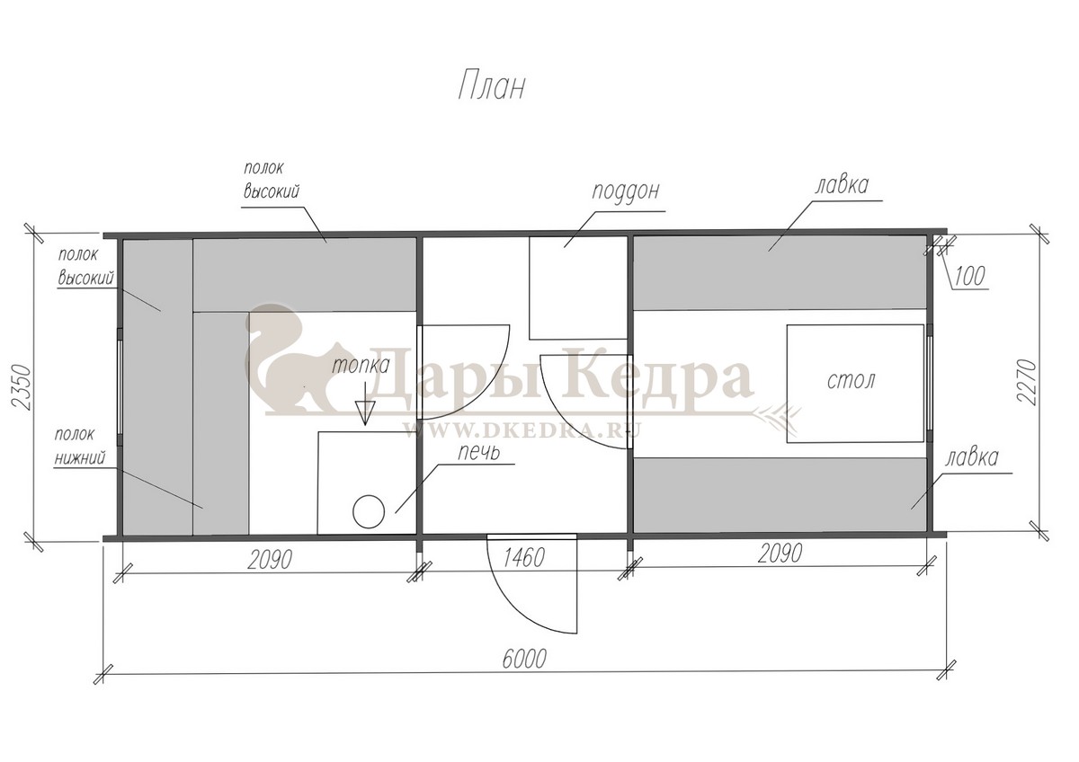 Баня «Викинг» из кедра 6х2,35 м с боковым входом