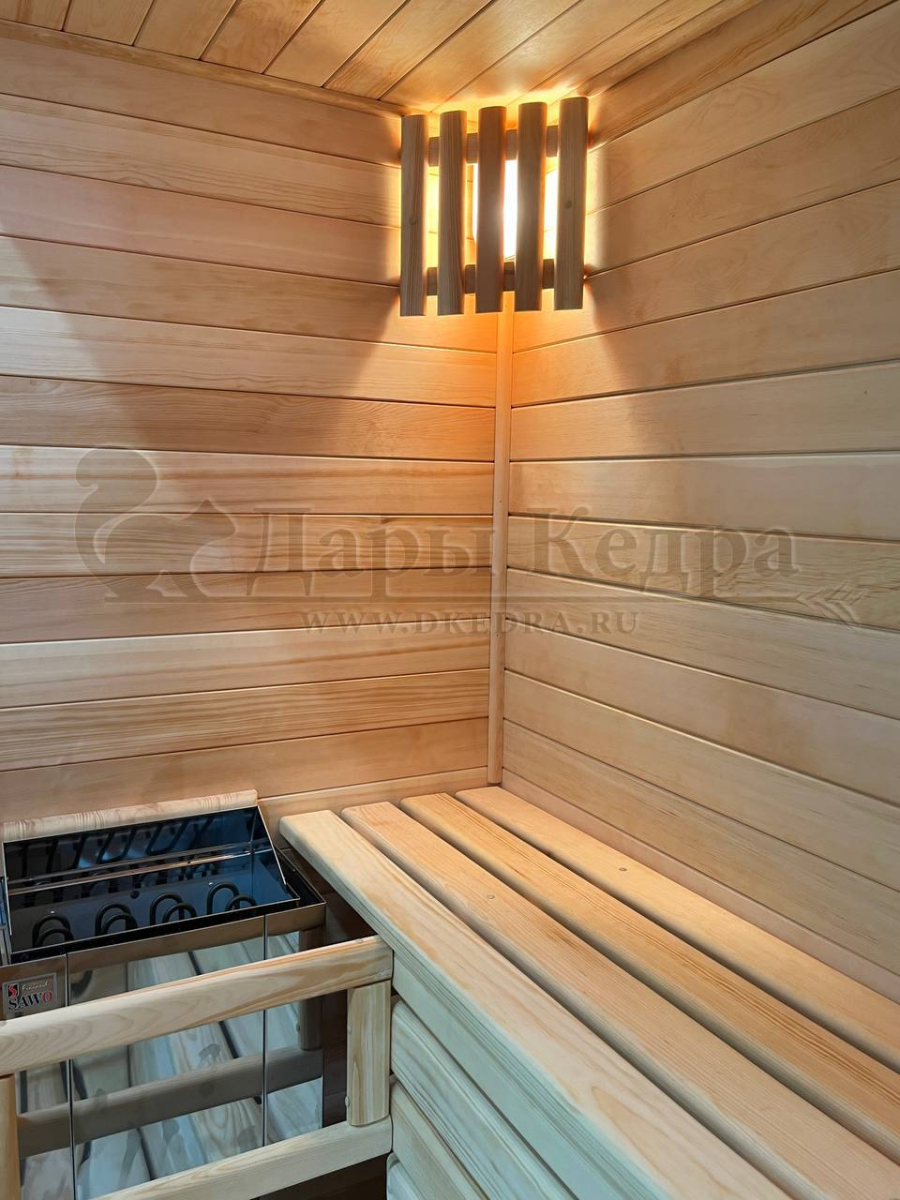 Двухместная прямая финская «Элит» сауна кабина из кедра и липы с электрокаменкой