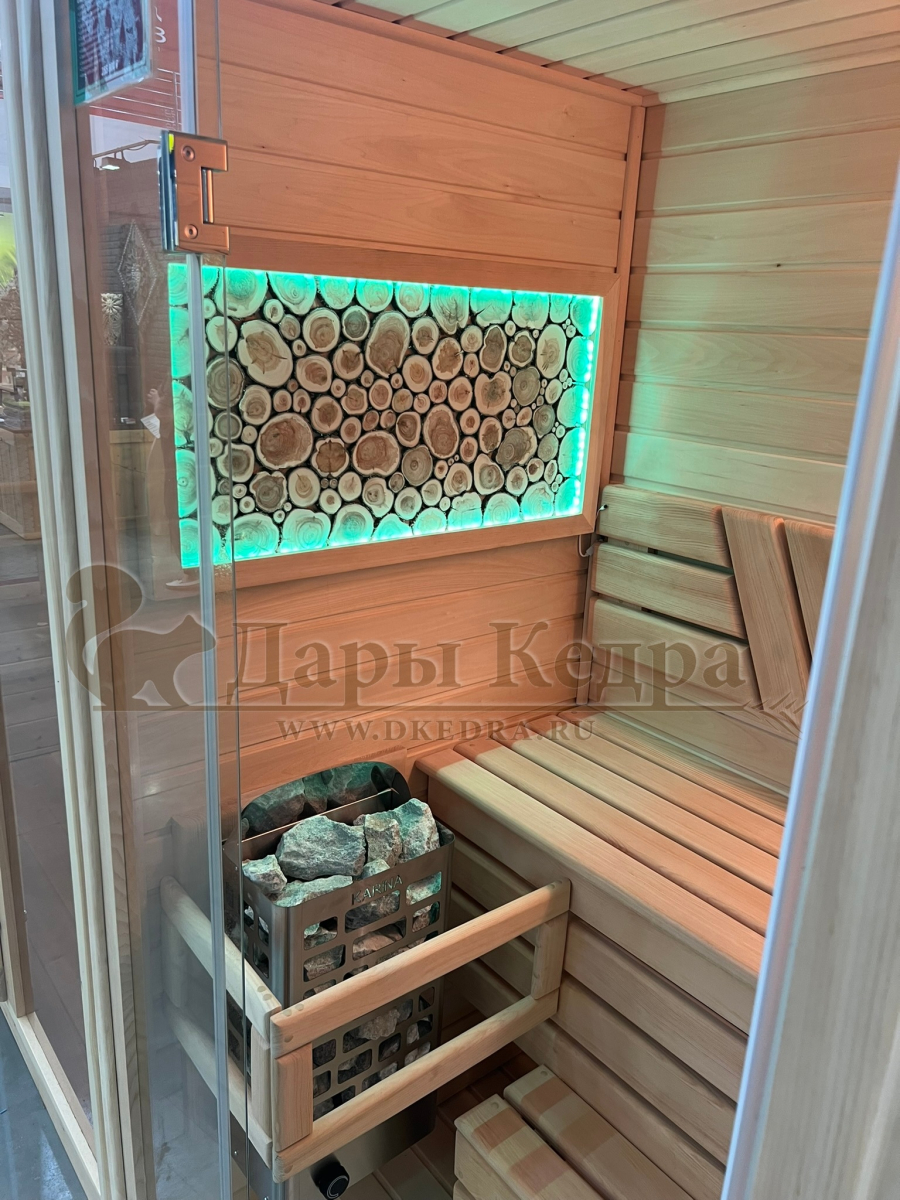 Двухместная прямая финская «Элит» сауна кабина из кедра и липы с электрокаменкой